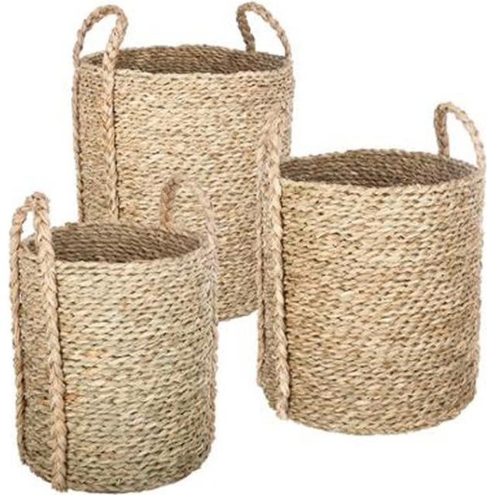 Lot De 3 Panier De Rangement En Osier Avec Poignées Et Couvercle, Naturel  Corbeille Osier Organisateur Paniers Boîte De Range[H153] - Cdiscount Maison