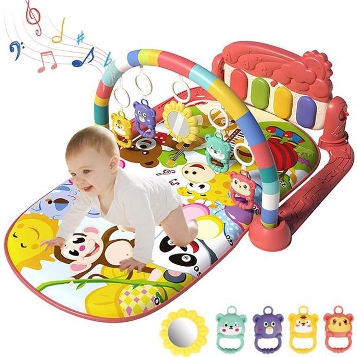 Tapis déveil bébé musical - PIMPIMSKY - Piano de Fitness - Rouge - Avec arche jouet