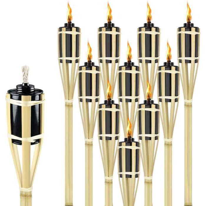 lot de 12 torches de jardin en bambou, torches à huile pour extérieur, 90 cm, nature standard, torches extérieures, lampe à h[j9940]