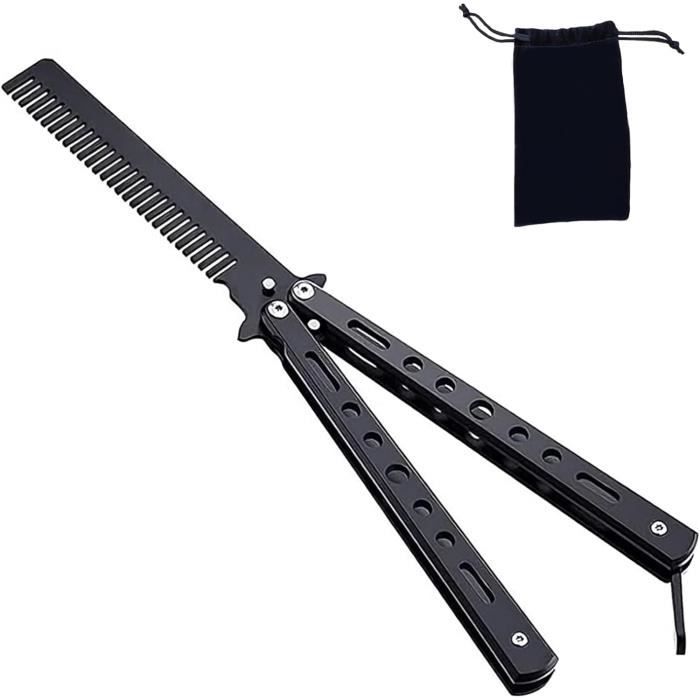 Peigne Papillon Acier Inoxydable - Style Balisong - Gravure Dragon - Entraînement Et Style