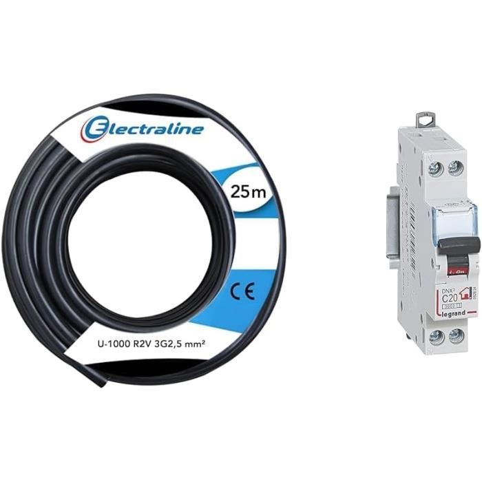 Electraline 20218288D U-1000 R2V 3 x 2,5 mm², 25 meter & 20218278D kabelkroon U-1000 R2V 3G1,5, 25 m, zwart