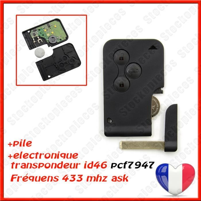 CARTE CLE VIERGE + ELECTRONIQUE A PROGRAMMER COMPATIBLE CLIO MAGANE 2 SCENIC 2 / 3 BOUTONS