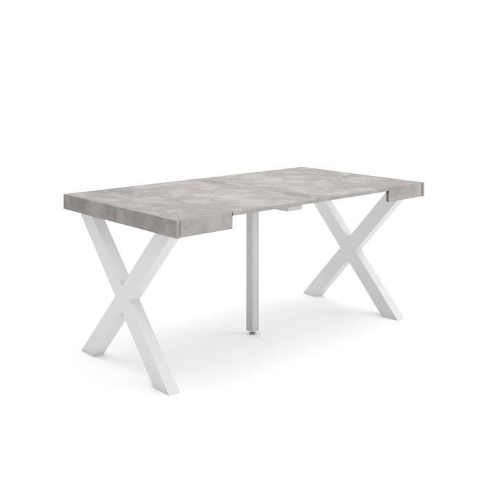 Table console extensible 160x90x72 6cm Pour 8 personnes Pieds bois massif Ciment RF2735
