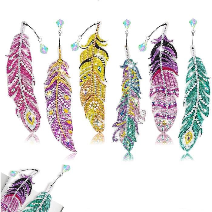 Bellanova Set DIY 8 Pièces De Marque-pages Plume En Strass, Marque Page Diamond Painting Avec Pendentifs En Strass Et Outils, Adapté Aux Enfants Et Aux Adultes (Multicolore