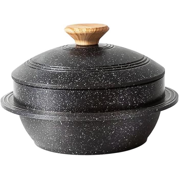 bobikuke faitout induction avec couvercle, 20 cm bol en pierre coréenne en fonte d'alm, per bibimbap soupe dolsot - noir3