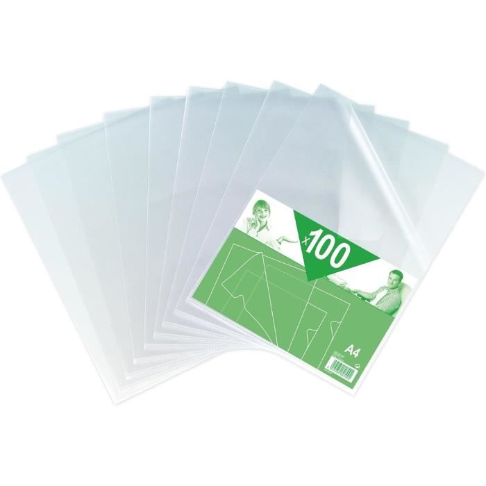 100 Pochettes Transparentes A4 120 Microns - Polypropylène Assorti