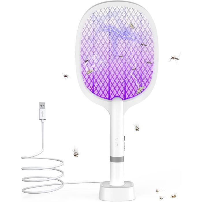 Raquette Anti-Moustiques Électrique 3000V - USB Rechargeable - Grille De Protection Sécurisée