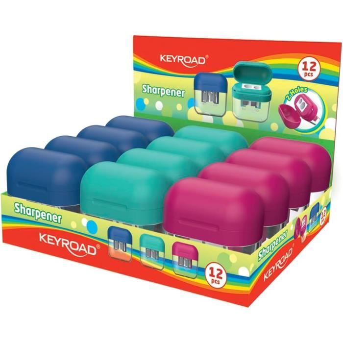 TailleCrayon Ergonomique Double Avec Récipient 12Pcs Plastique