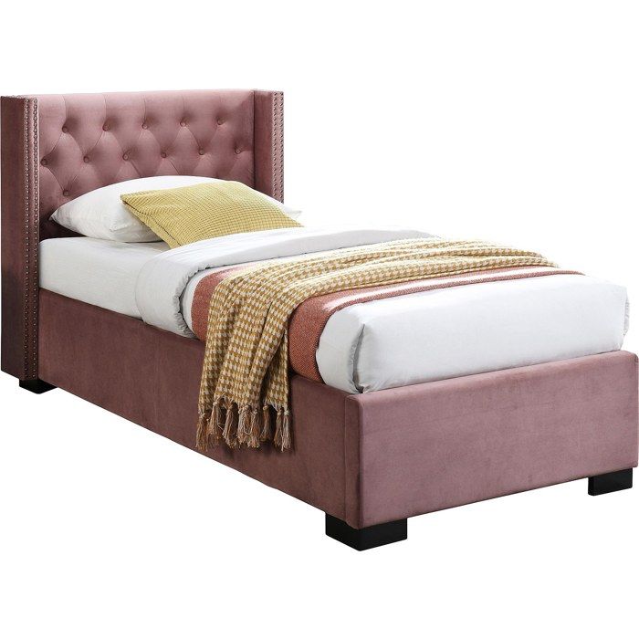 Lit coffre 90 x 200 cm avec tête de lit capitonnée - Velours - Rose - MASSIMO Lit coffre 90 x 200 cm avec tête de lit capitonnée - Velours - Rose - MASSIMO