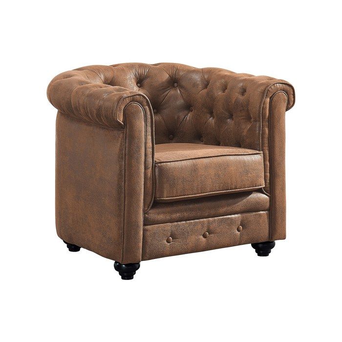 Fauteuil CHESTERFIELD en microfibre aspect cuir vieilli