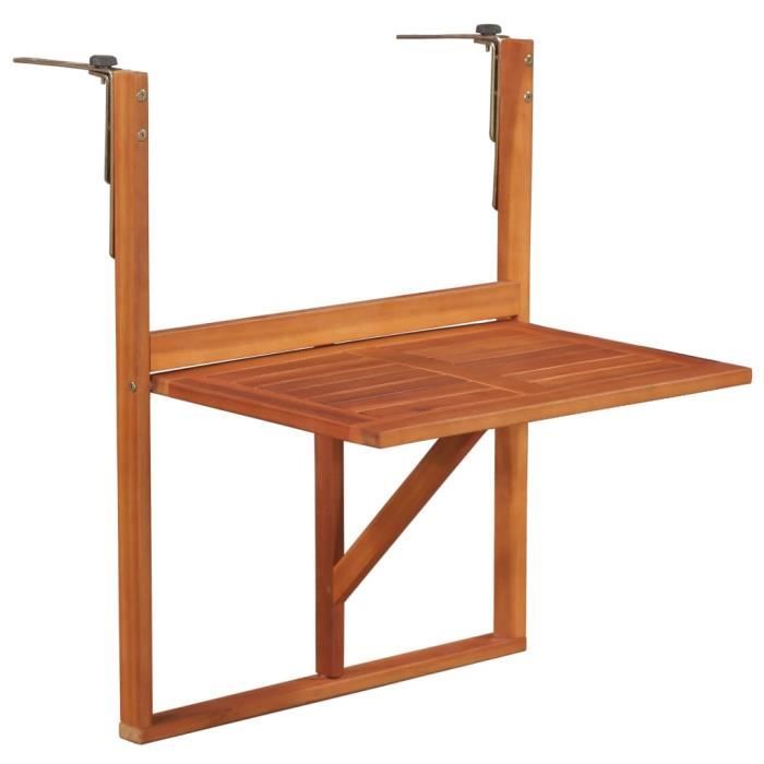 "promo"table extérieure lmt - table suspendue de balcon 64,5x44x80 cm bois d'acacia massif 5,4kg
