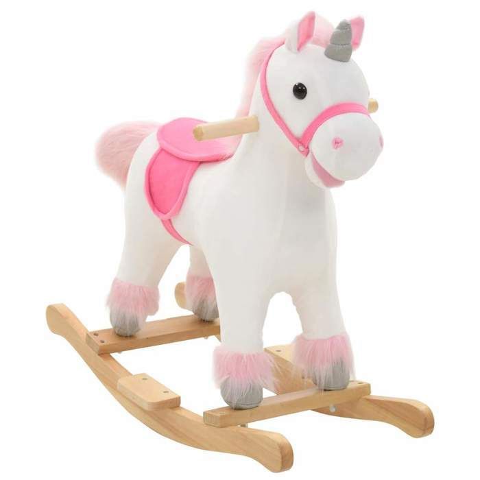 vidaXL Licorne à bascule Peluche 65x32x58 cm Blanc et rose 80219