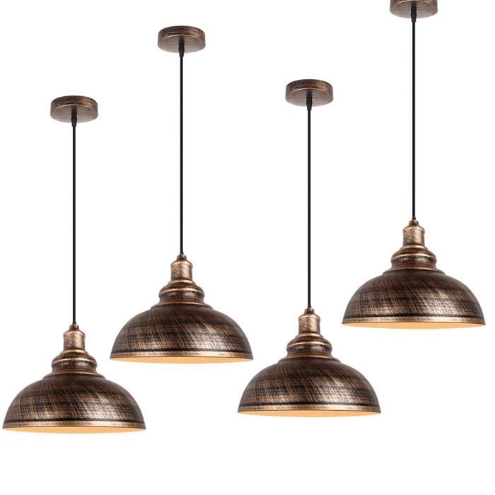 UNI Suspension Luminaire Industrielle E27 29cm 4PCS Plafonnier Lustre Suspendue Bronze pour Cuisine Chambre Salon Salle à Manger