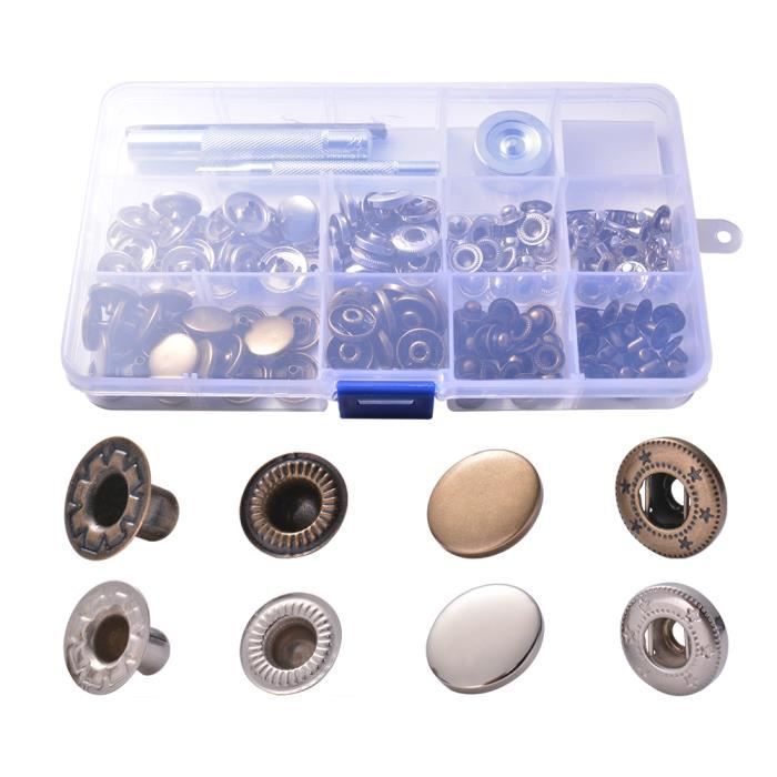 260 Boutons Pression Métal 15mm - Kit Couture Cuir Avec Outils - Pour Vêtements, Sacs, DIY