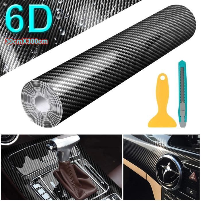 sfesnid 6D Film Autocollant Adhésif Vinyle en Fibre de Carbone Vinyl Film Kits applicateurs dinstallation Stickers Voiture Extérieur et Intérieur Décoration Voiture c 30 * 300cm 