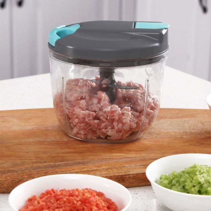 Hachoir Manuel Multifonction 900 Ml – Pour Viande, Ail, Oignon, Légumes, Avec Lames En Acier Inoxydable, Système à Cordon