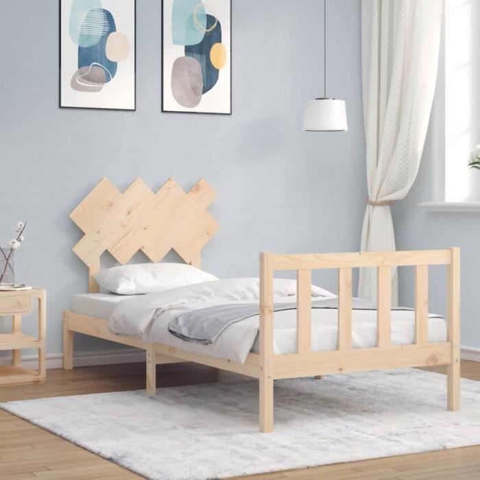 cadre de lit en bois massif zerodis - 90x200 cm - style campagne
