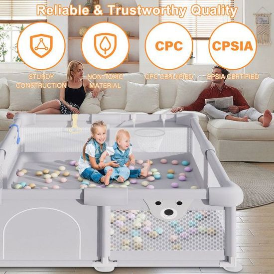 Parc Bébé COZYNEST 120x120 Cm Avec Tapis Et 30 Boules - Portable, Sécurisé, Aide à La Marche, Sac Inclus