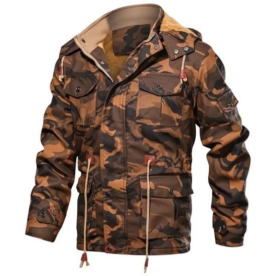 Blouson Hiver Camouflage Homme Capuche Simili Cuir Double Polaire Veste Chaude Epaisse Col Montant Kaki Kaki Cdiscount Pret a Porter