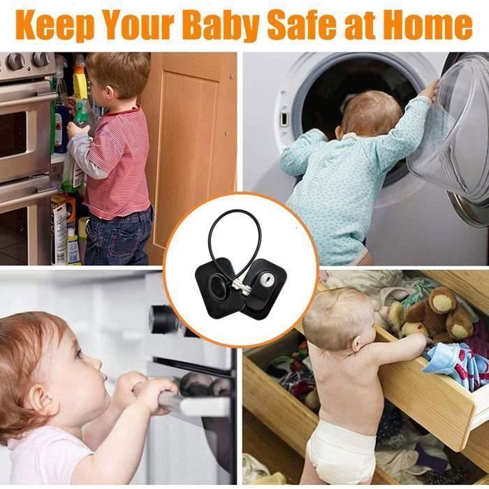 Lot De 2 Serrures De Sécurité Frigo Et Meubles Pour Enfants - Verrou Adhésif Avec Clés, Protection Porte Et Tiroirs (Noir)