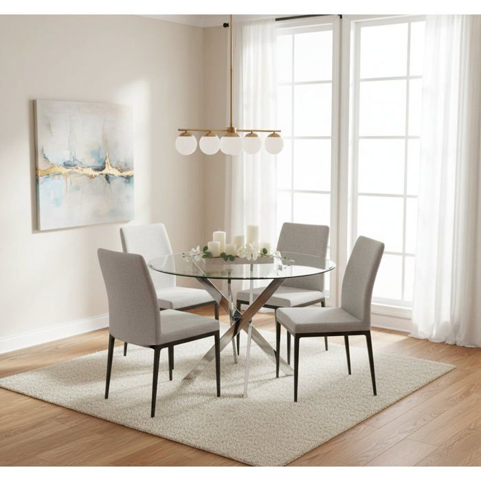 Table à manger ronde JESSICA TRANSPARENT chrome 100 cm 4 couverts ...
