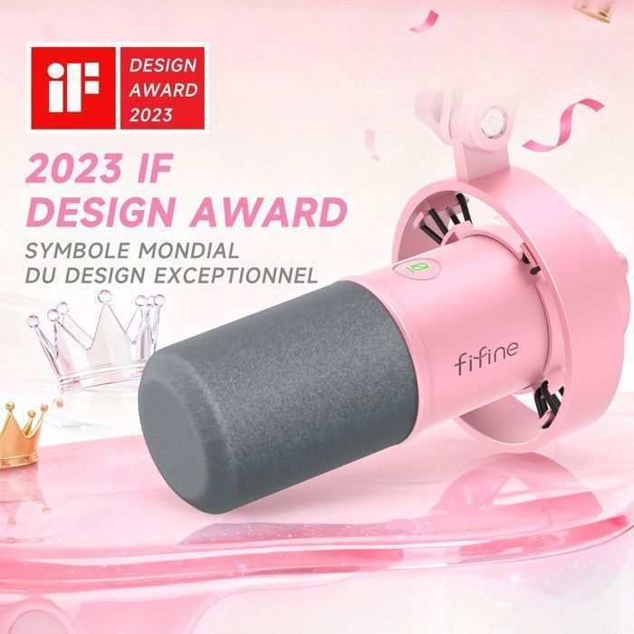 Fifine Microfone Rosa FIFINE USB/XLR Studio Micro Dynamique pour PC, RGB Cardioïde Microphone ...