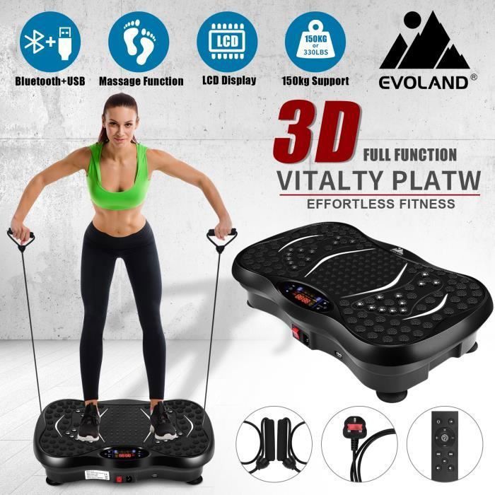 Plateforme Vibrante Avec Haut-parleur Bluetooth – Modes Auto/manuel, 10 Vitesses, Design Incurvé – Écran LED, Moteur Silencieux – Fitness à La Maison, Charge Max 120 Kg – Bandes élastiques Incluses