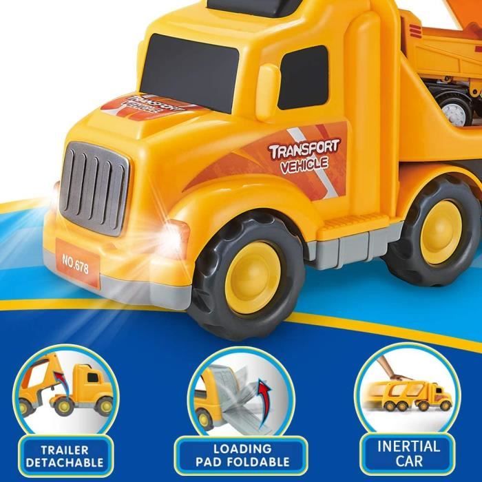 Jouet Camion de Transport fille garcon 3 4 5 6+ ans, Camion de Construction avec 4 Voitures