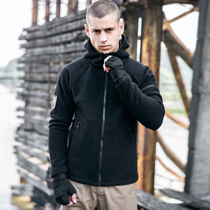 couleur Noir taille L Sweat shirt d hiver tactique pour hommes sweat capuche molletonn pais r sistant