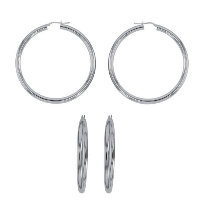 Boucles D'oreilles Créoles En Argent 925 - Diamètre 4 Cm - Neuf Avec étiquettes - Pour Femme - Style Intemporel