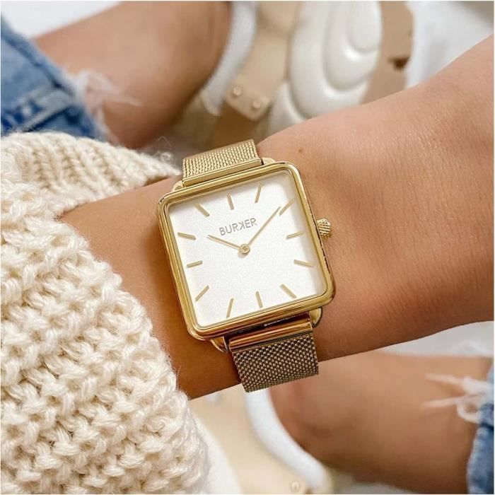 Burker Montre pour Femme Carr e Dore Blanc Achat vente
