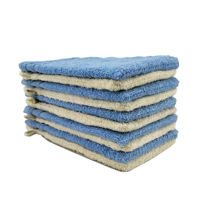 Lot 10 Gants De Toilette 14x22 Cm 100% Coton Éponge – Turquoise Et Gris, 500g/m² Ultra Absorbants