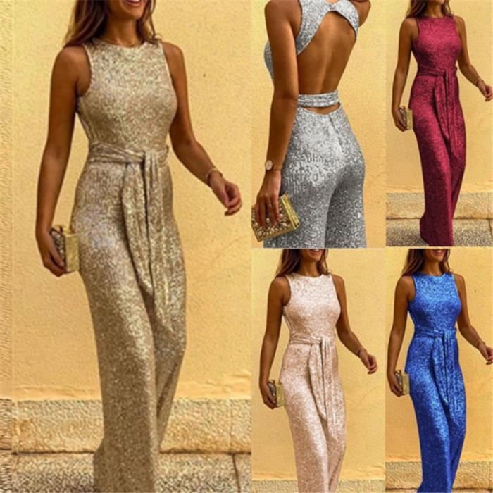 COMBISHORT FEMME Combinaison sexy dos nu a sequins et col rond gris YH Gris Cdiscount Pret a Porter