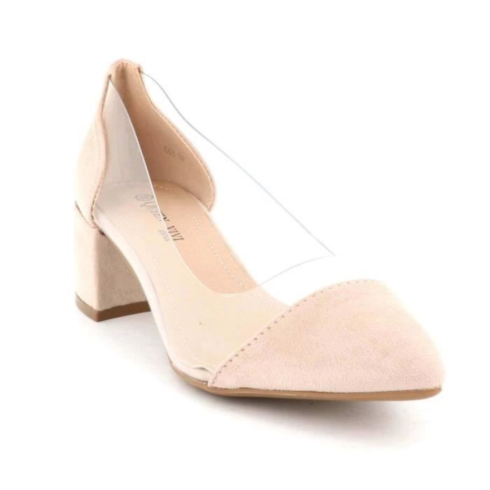 Queen Vivi Escarpin Femme Talon Bas Bloc semi tranparent Velour