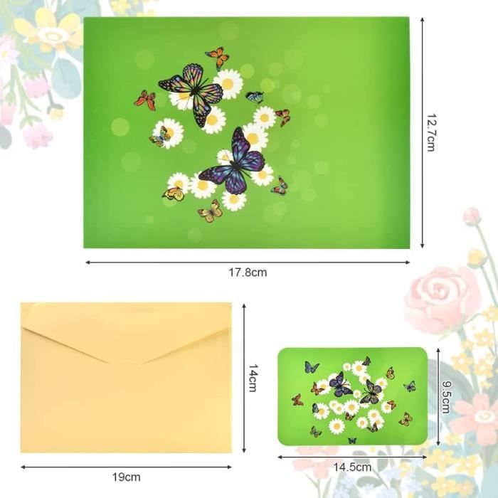 Cartes pop-up Popcards - Papillon jaune-orange pointe Fleurs