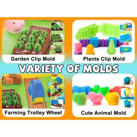 Kit Pâte à Modeler Ferme PLAY - 28 Pièces : 8 Pots D'argile Colorée, Moules Animaux, Outils, Ferme - Pour Enfant 3 Ans Et Plus - Jouet Créatif Et éducatif