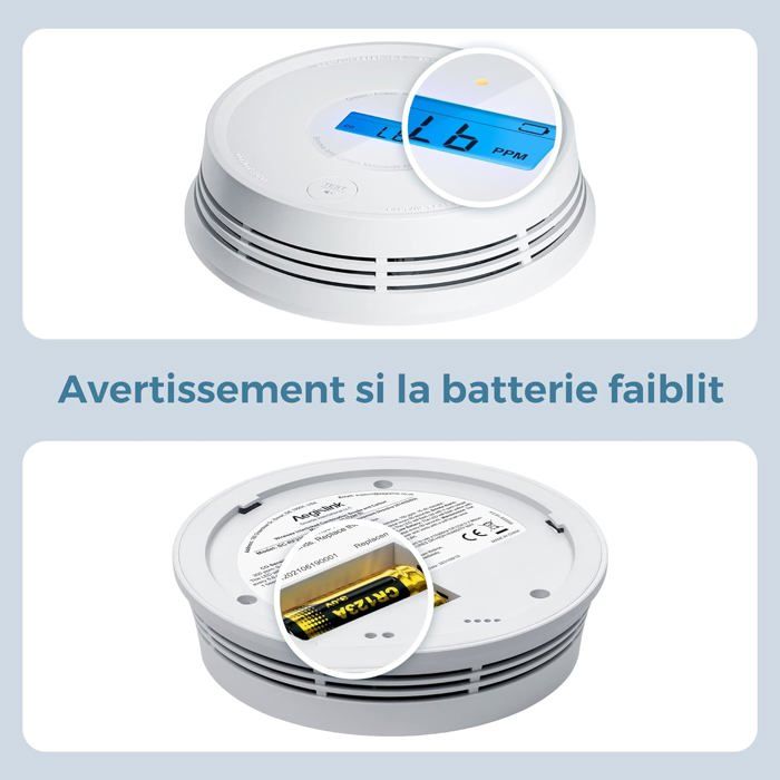 Détecteur De Fumée Et De Monoxyde De Carbone Interconnecté Sans Fil Avec Une Pile Remplaçable