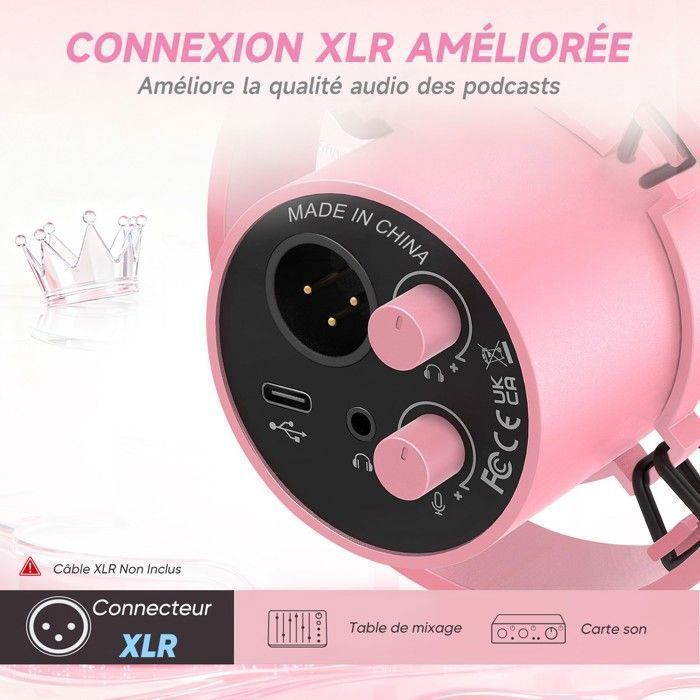 Fifine Microfone Rosa FIFINE USB/XLR Studio Micro Dynamique pour PC, RGB Cardioïde Microphone ...