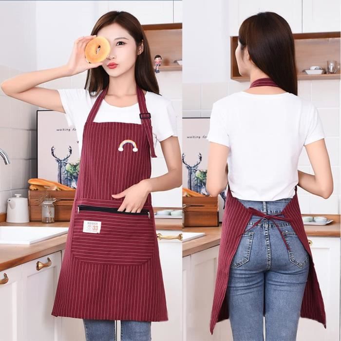 2 Pièces Tablier Cuisine Femme Tablier Réglable avec Poches Tabliers de  Cuisine Etanche Tablier à Bavette Rouge Brun pour Cuis[187] - Cdiscount  Maison