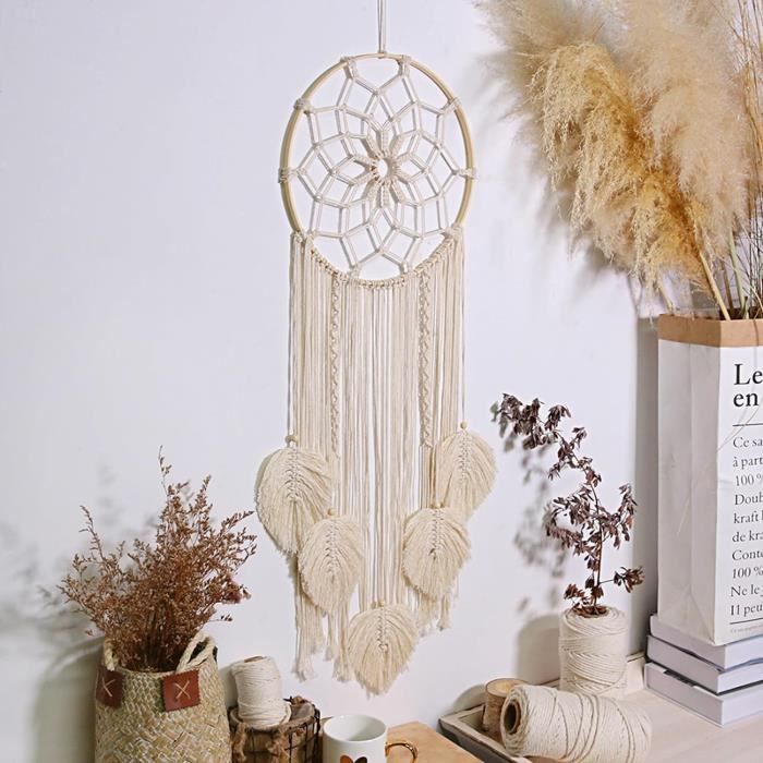 Attrape-Rêves Artisanal Avec Plumes Et Perles - Décoration Murale Chambre - Cadeau Fille, Enfant - Symbolique Des Rêves
