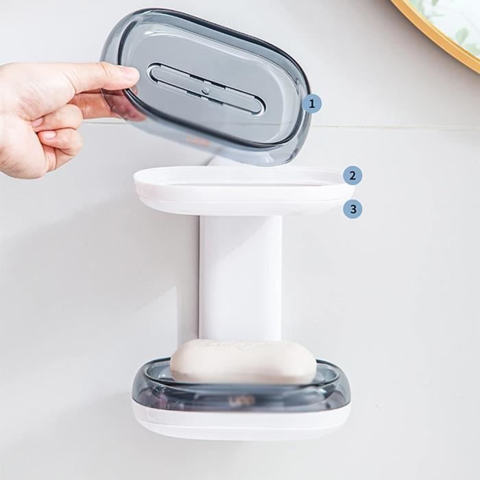 2 Porte-savons En Silicone - Avec Drainage, Antidérapants, Pour Salle De Bain Et Cuisine (Gris) - 3