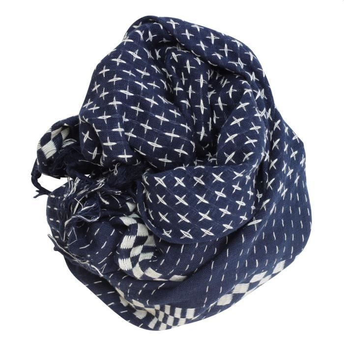 Foulard Palestinien (keffieh) Coton Noir Et Blanc Motifs étoile - Neuf 95x95 Cm