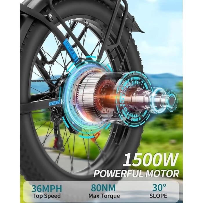 Vélo électrique Ridstar MN26 Batterie amovible 48V 20AH Moteur 1500W Autonomie 90KM Pneus