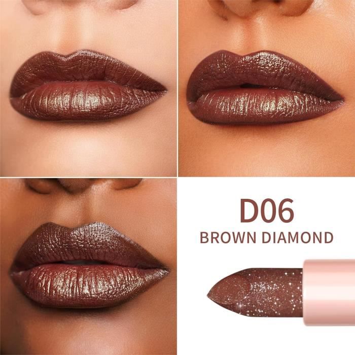Rouge A Levre Pailleté Chocolats,Très Pigmenté Finition Lustrée Diamant