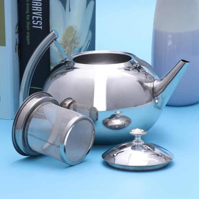 Théière En Acier Inoxydable 1L Avec Filtre - Design Flûte Noir, Idéale Maison, Restaurant, Pique-nique