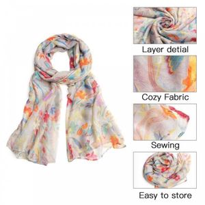 Écharpe Foulard Femme Bleu – Mousseline 160x50 Cm, Motifs Floraux, Neuve Avec étiquettes