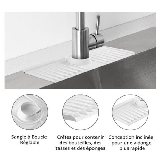Tapis D'Évier De Cuisine En Silicone - Tapis Absorbant Robinet Blanc Cassé, Protection Comptoir Anti-éclaboussures