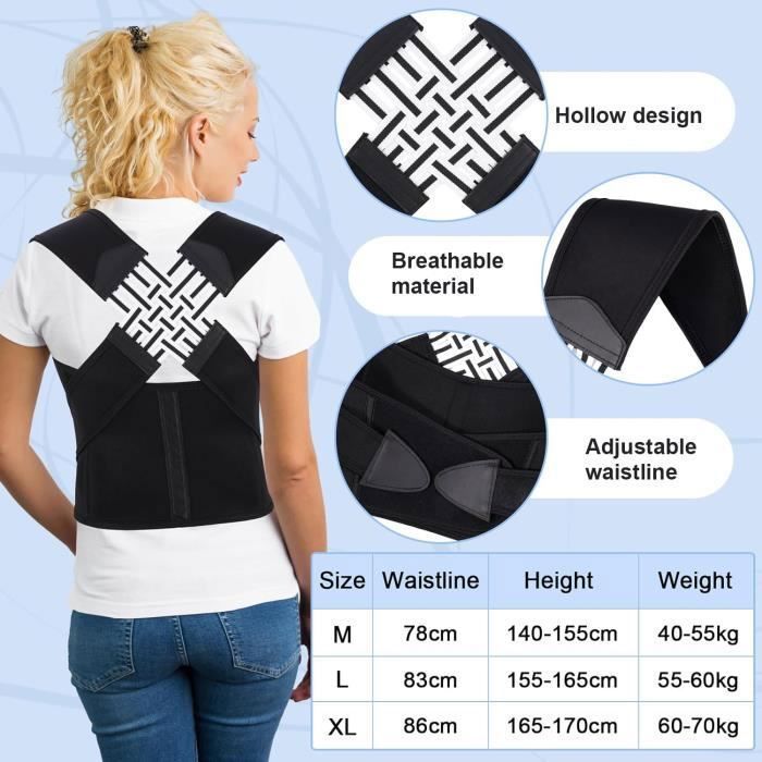 Correcteur De Posture IThrough Réglable Noir - Pour épaules Et Dos - Taille Ajustable Unisexe - Neuf