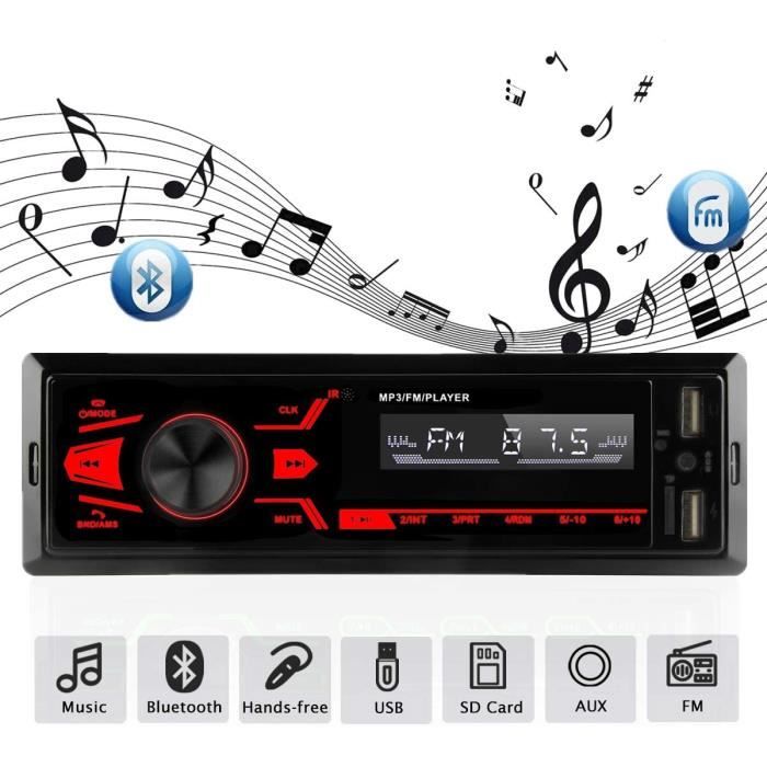 1 DIN HD Autoradio Bluetooth Voiture Stéréo MP3 Lecteur USB SD AUX