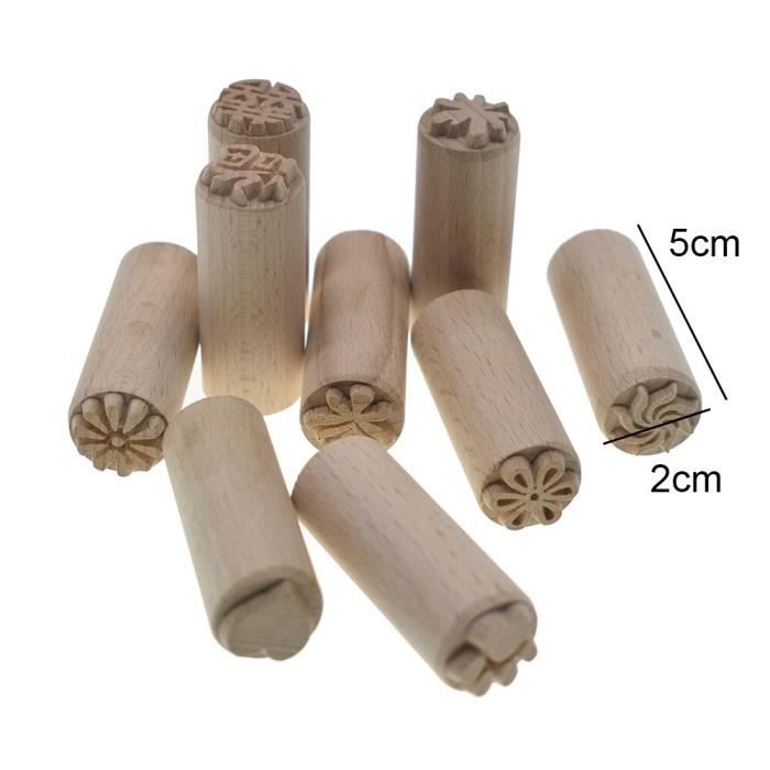 Outils De Poterie En Bois Motif Floral - Tampons Ronds 2 Cm, Lot De 7 Pièces Pour Argile Et Scrapbooking
